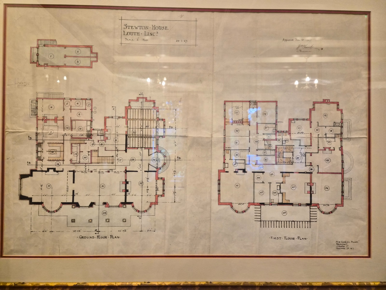 Original 1927 blueprint drawing of Stewton House
