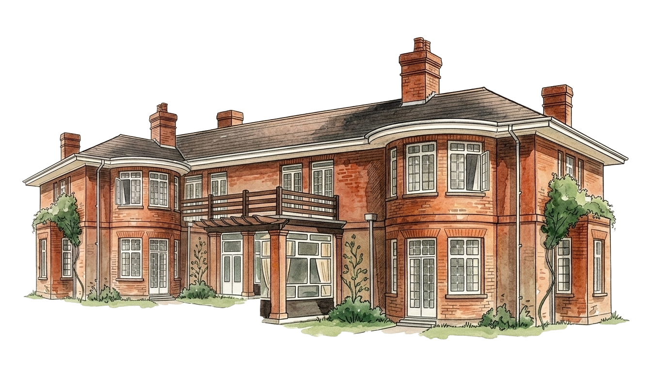 Watercolor illustration of Stewton House Nursing Home