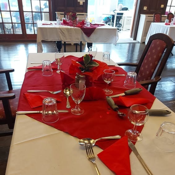 Dining room dressed with floral centerpiece for a special lunch